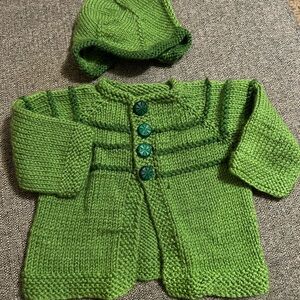 Green Knitted Kids Sweater with Hood